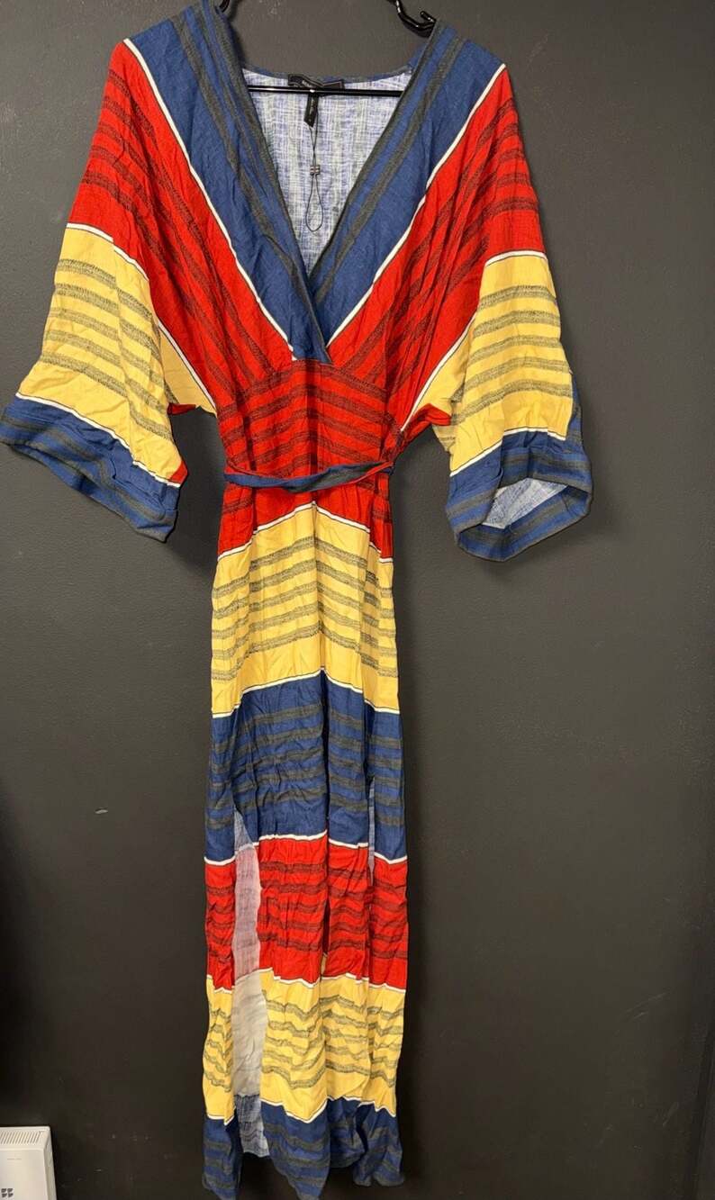 BCBG MAXAZRIA Striped V-Neck Kaftan Maxi Dress Size S